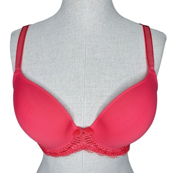 Wacoal La Femme Underwire Bra sz 34D * Bright Coral T-Shirt Contour Cups 853117 - Picture 1 of 6